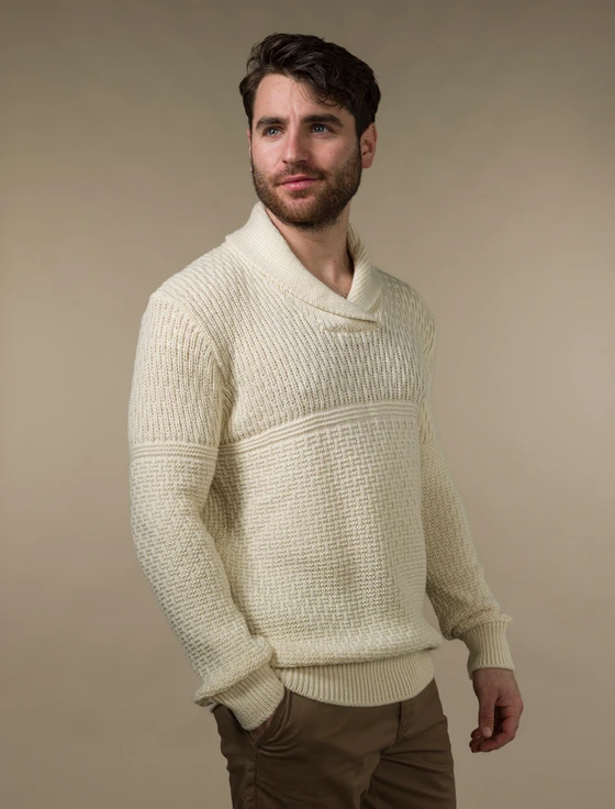 Men's Textured Shawl Collar Sweater - Natural White