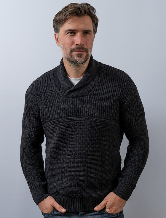 Men's Textured Shawl Collar Sweater | Aran Sweater Market