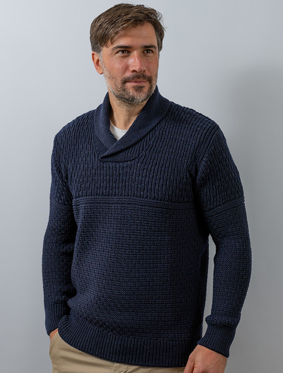 Knit Sweater Men's Sweater With Built In Collar Men's Textured Shawl Collar Sweater Aran Sweater Market