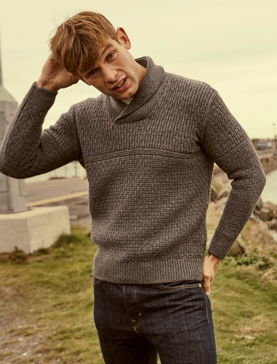 textured knit shawl collar sweater for men