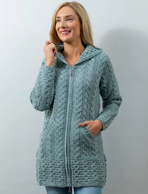 Hooded Coatigan with Celtic Knot Zipper Pull - Mermaid