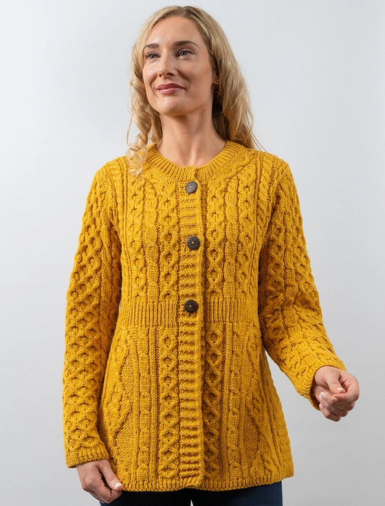 Women's Merino Wool A-Line Fit Cardigan - Sunflower Yellow