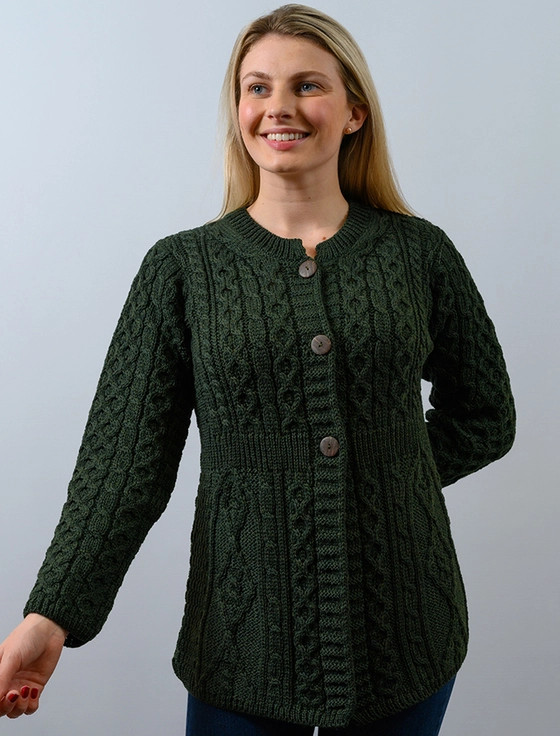 Women's Merino Wool A-Line Fit Cardigan - Army Green