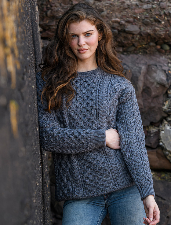 Heavyweight Merino Wool Aran Sweater - Steel Marl
