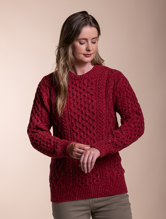 Women's Oversized Wool Cashmere Aran Sweater - Red Earth