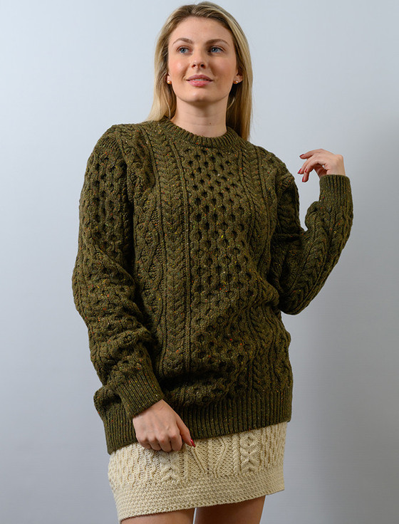 Wool Cashmere Aran Trellis Sweater, cable knit, Irish