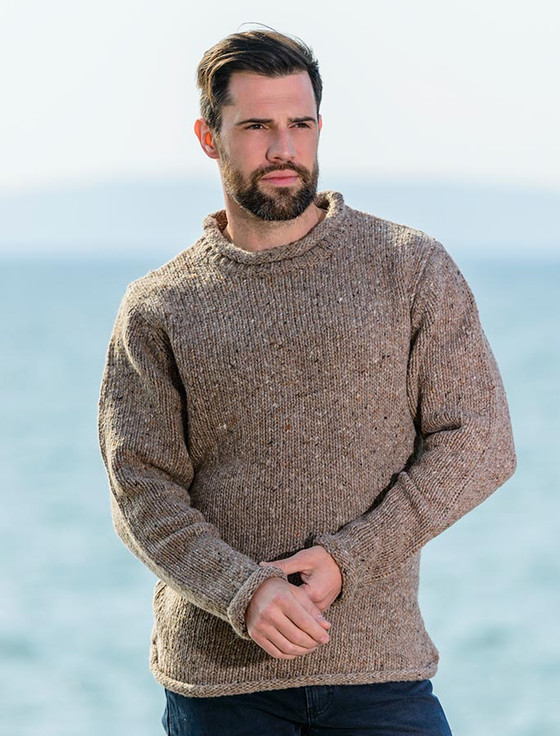 mens aran roll neck jumper