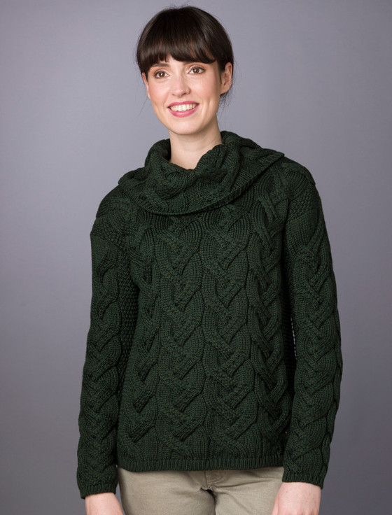 Super Soft Chunky Cable Cowl Neck Aran - Seaweed