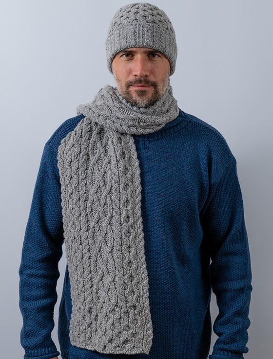 Wool Cashmere Aran Honeycomb Hat - Light grey
