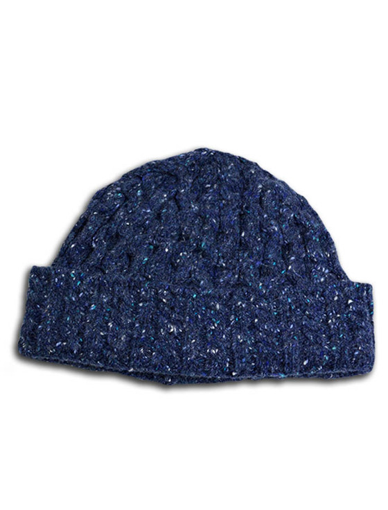 Women's Wool Cashmere Aran Honeycomb Hat - Denim