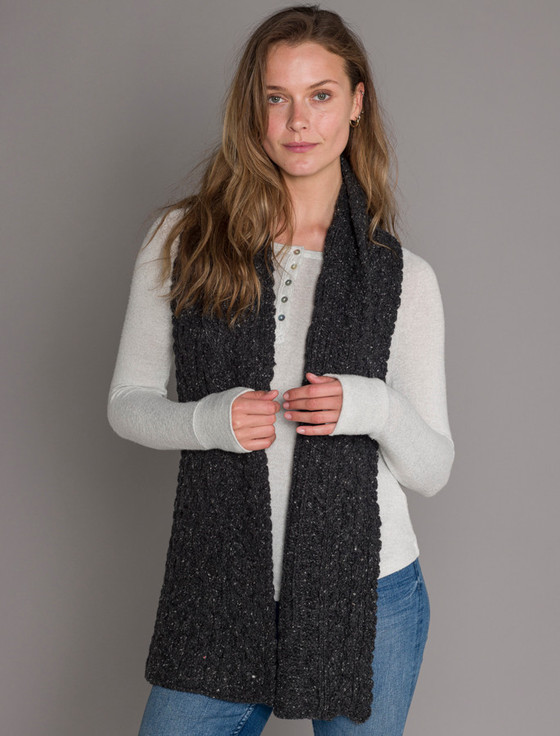 Women's Wool Cashmere Aran Honeycomb Scarf - Charcoal