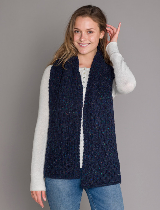 Women's Wool Cashmere Aran Honeycomb Scarf - Rich Navy
