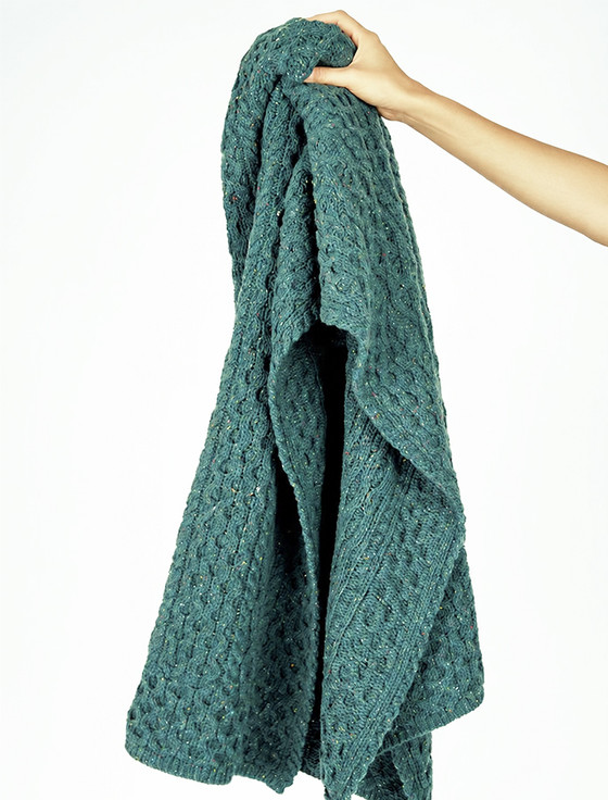Wool Cashmere Aran Throw - Ocean Mist
