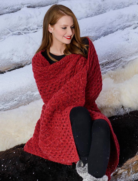 Wool Cashmere Aran Throw - Red