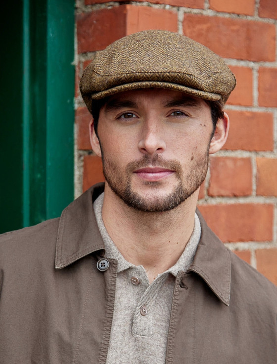 Irish Tweed Flat Cap - Beige & Brown Herringbone
