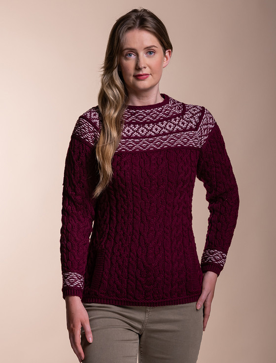 Women's Merino Fair Isle Sweater With Pockets - Damson Velvet Plum