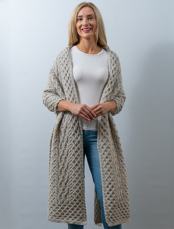 Cable Aran Wrap - Silver Marl