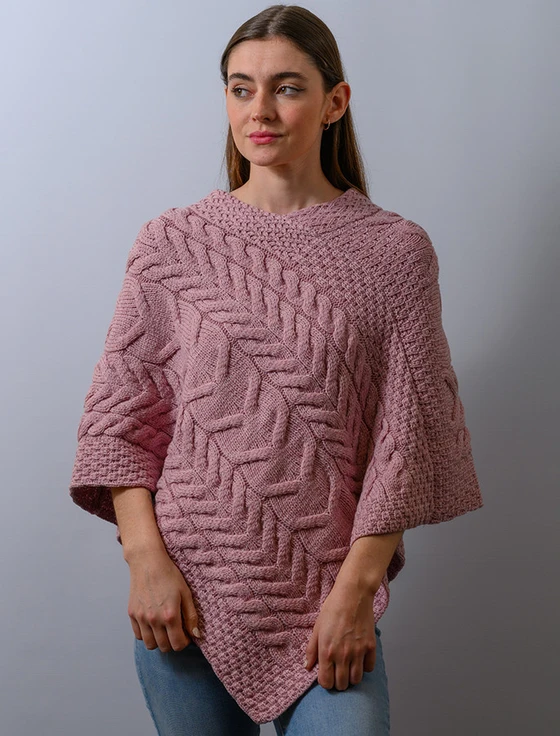 Super Soft Cable Stitch Poncho - Winter Rose