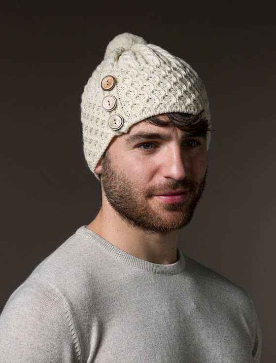 Merino Honeycomb Pom Pom Hat - White
