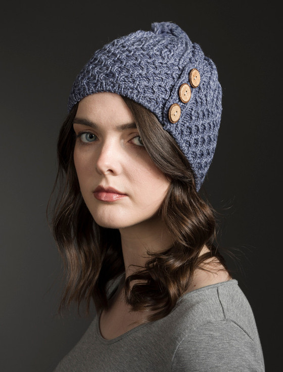 Merino Honeycomb Pom Pom Hat - Denim