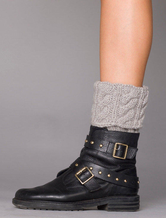 Aran Cable Knit Boot Cuffs - Light Grey