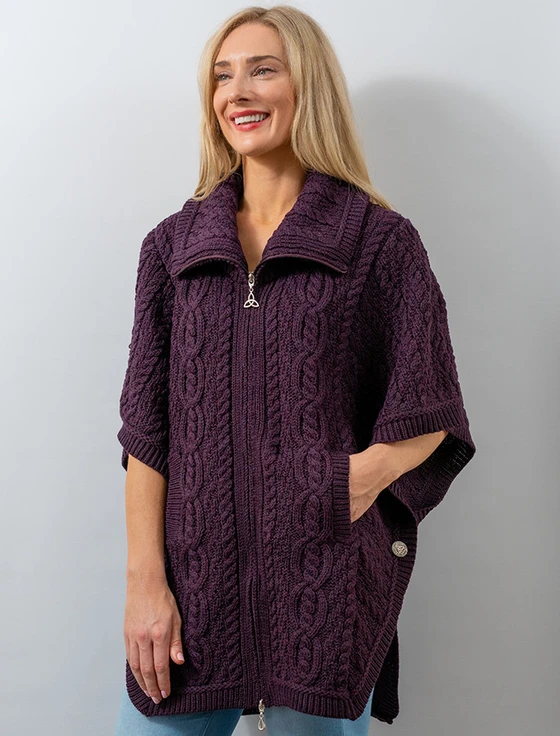 Batwing Jacket with Celtic Knot Zipper Pull - Damson