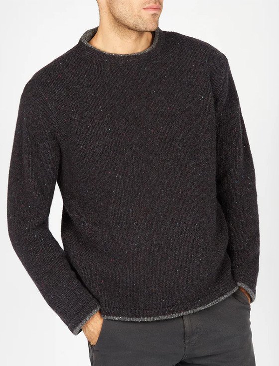 Wool Cashmere Crew Neck Sweater - Charcoal