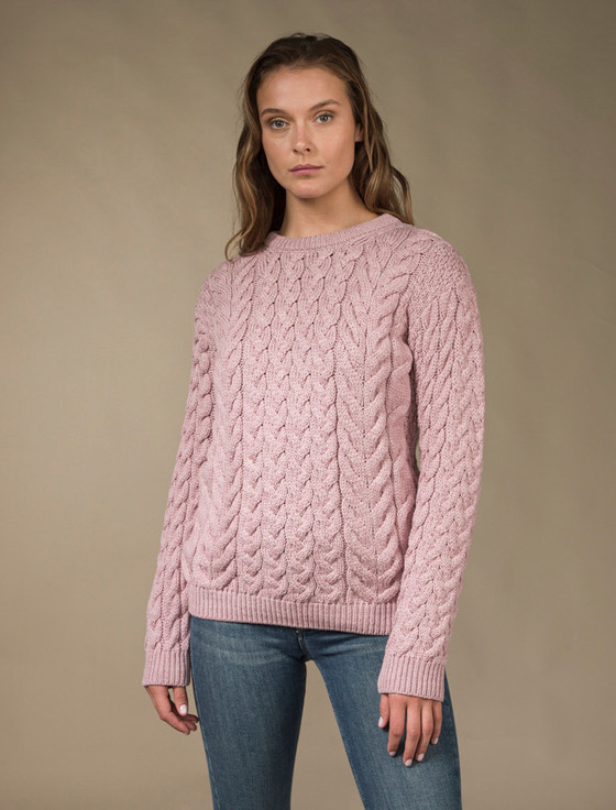 Women's Super Soft Aran Crew Neck Sweater - Winter Rose