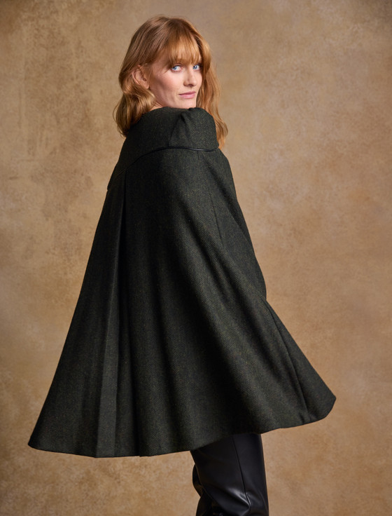 A*O様 Tweed cape / feuille Aisling Tailored Tweed & Leather Cape - Winning Green Herringbone