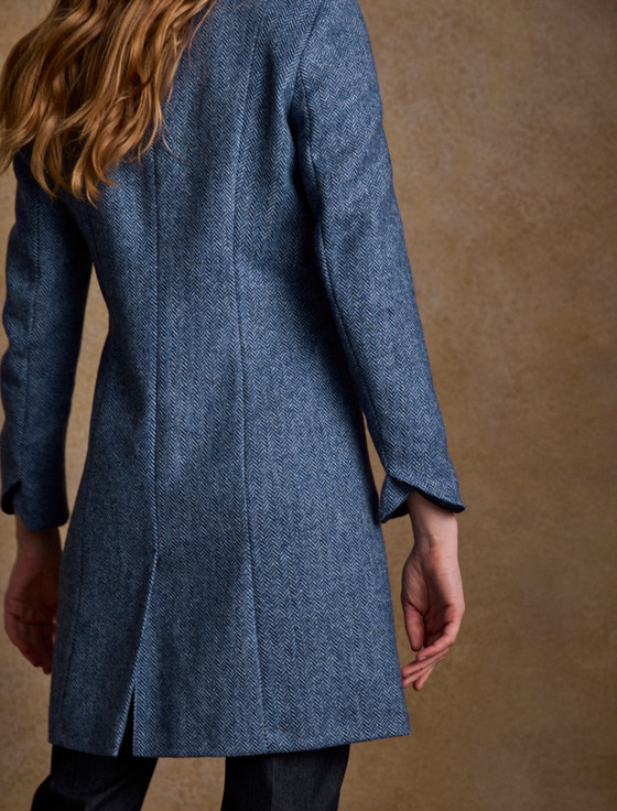 Isabella Tweed Coat - Light Blue Herringbone | Aran Sweater Market