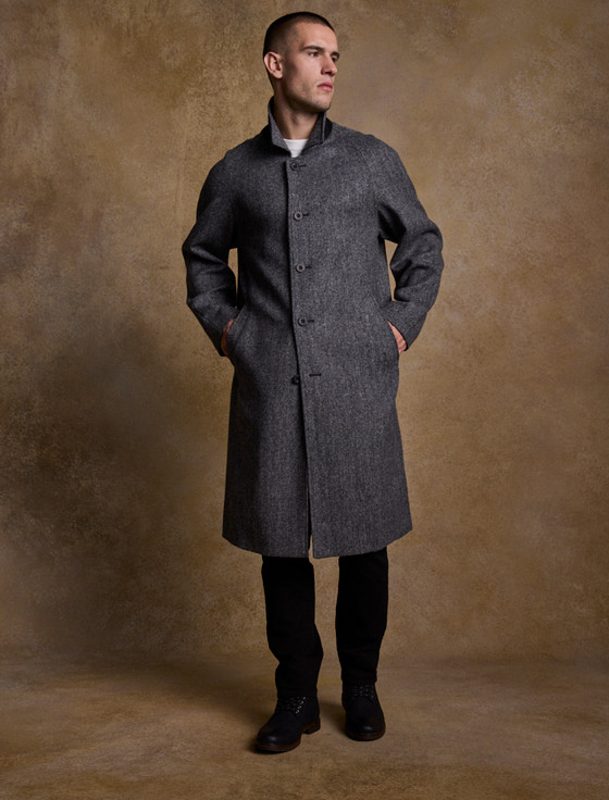 Owen Tweed Coat - Charcoal Wide Herringbone