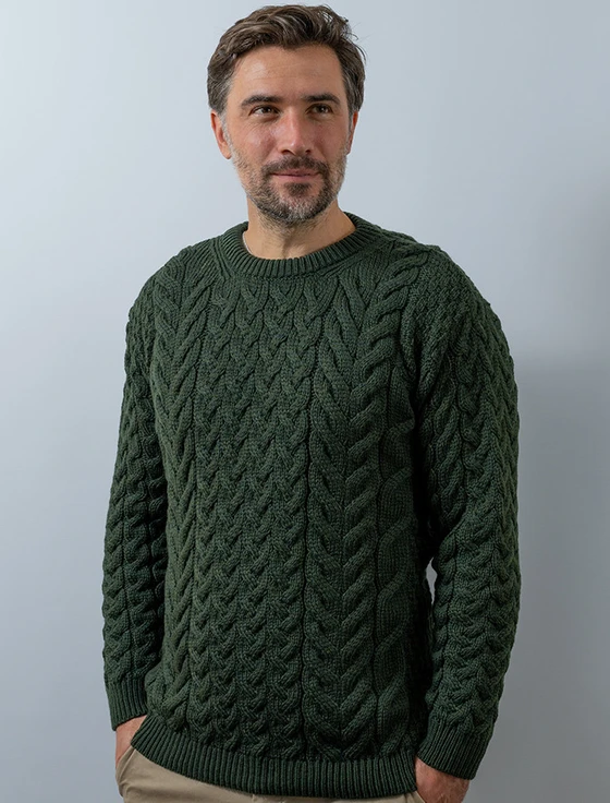Super Soft Aran Crew Neck Sweater - Seaweed