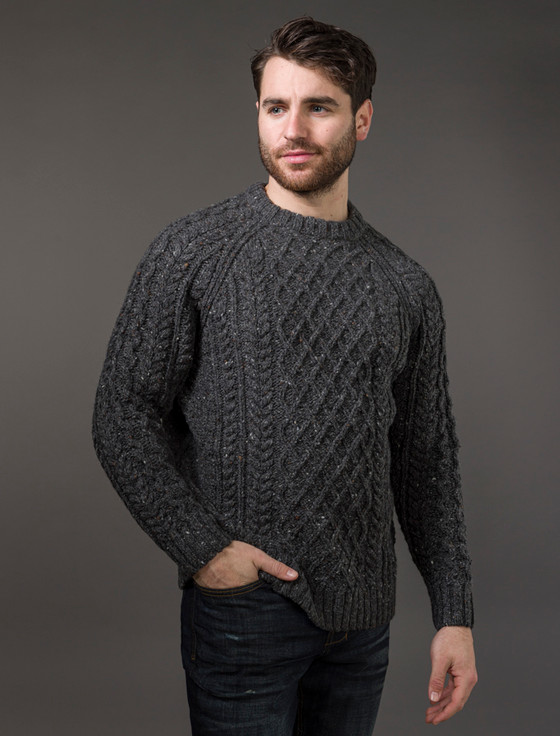 Donegal's Crew Neck Aran Sweater - Grey