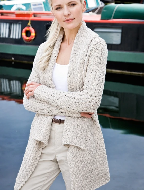 Waterfall Cable Cardigan - color: Silver; type: Hero, Front