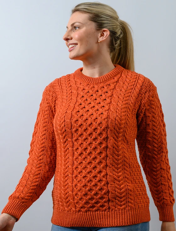 Merino Honeycomb Aran Sweater - Autumn Leaf