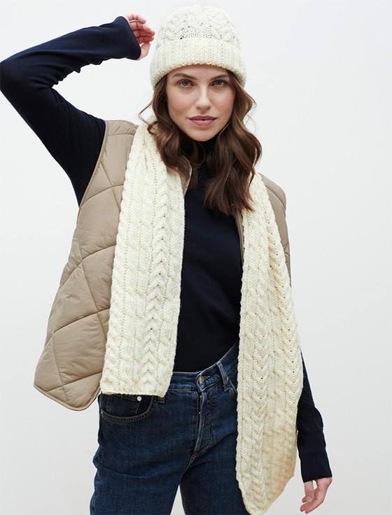 Aran Heritage Cable Scarf - White