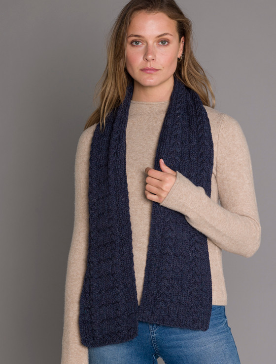 Aran Heritage Cable Scarf - Denim