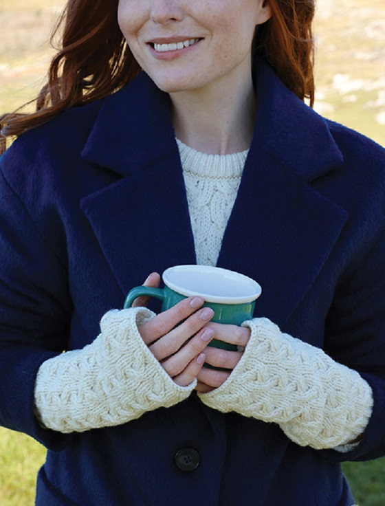 Super Soft Long Fingerless Mittens - Classic Aran