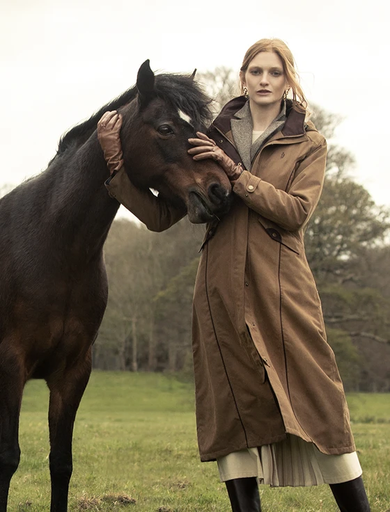 Erin Ladies Waterproof Long Riding Coat - Camel