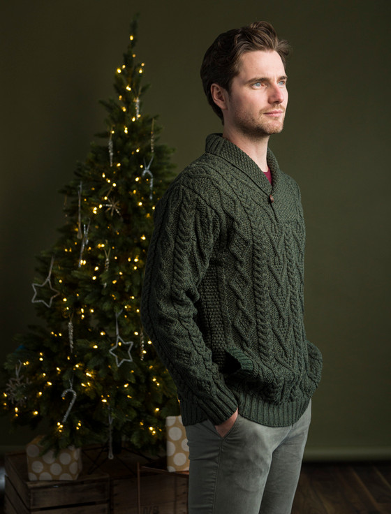 Cotton Fisherman Sweater Mens Shawl Cardigan Sweaters Mens Shawl