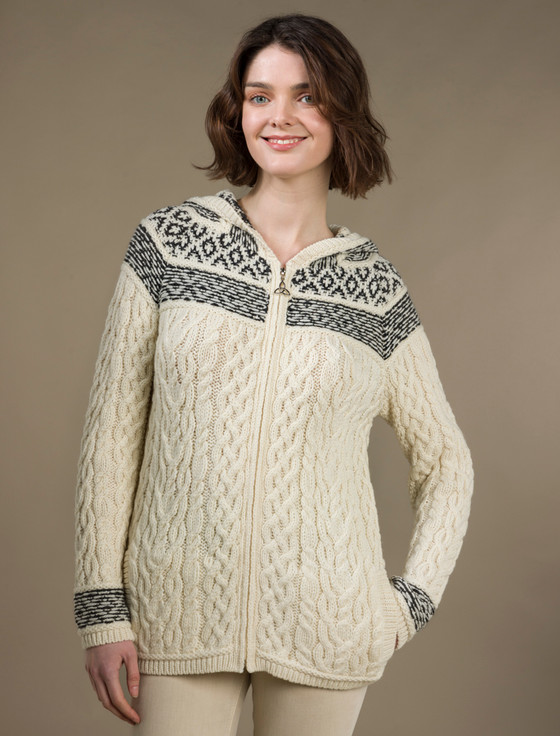 Fairisle Knit Hoodie - White/Charcoal