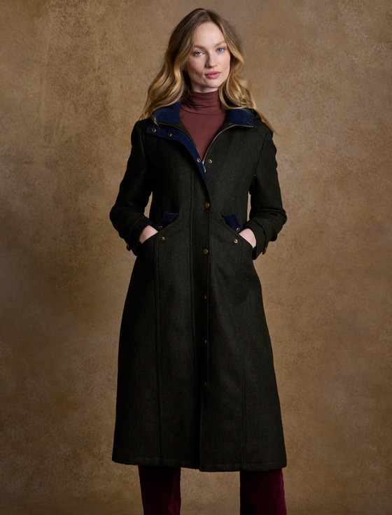Julia Long Tweed Coat Navy Check Aran Sweater Market