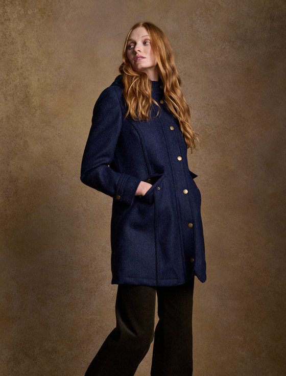 Abbie Tweed Coat - Navy Herringbone | Aran Sweater Market
