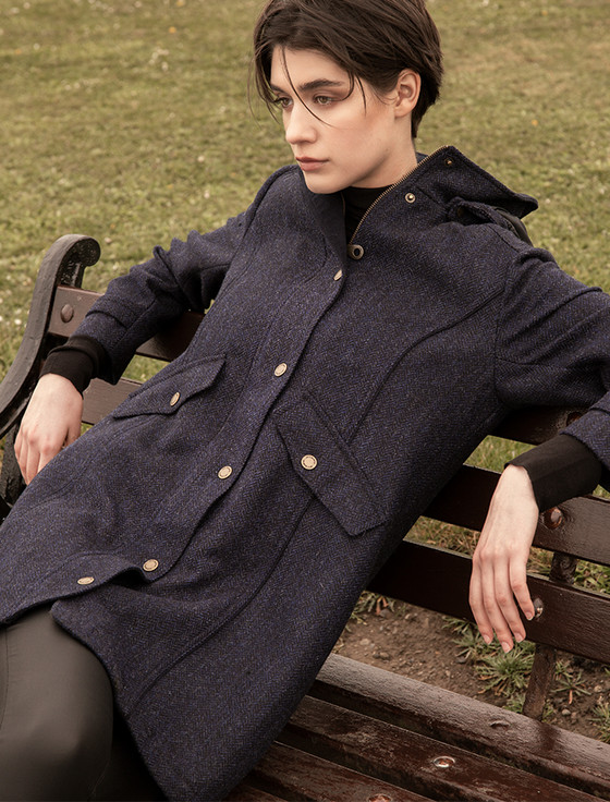 Abbie Tweed Coat - Navy Herringbone