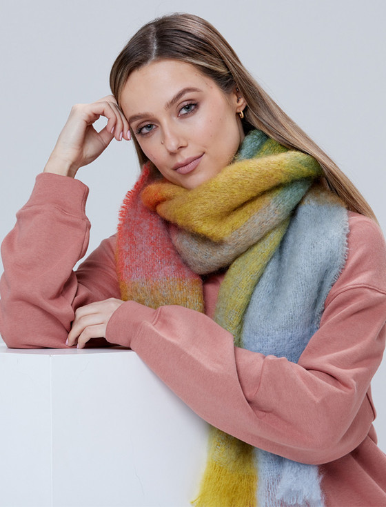 Giant Mohair Scarf - Gold/Blue Block | Aran Sweater Market