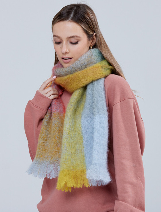 Giant Mohair Scarf - Gold/Blue Block
