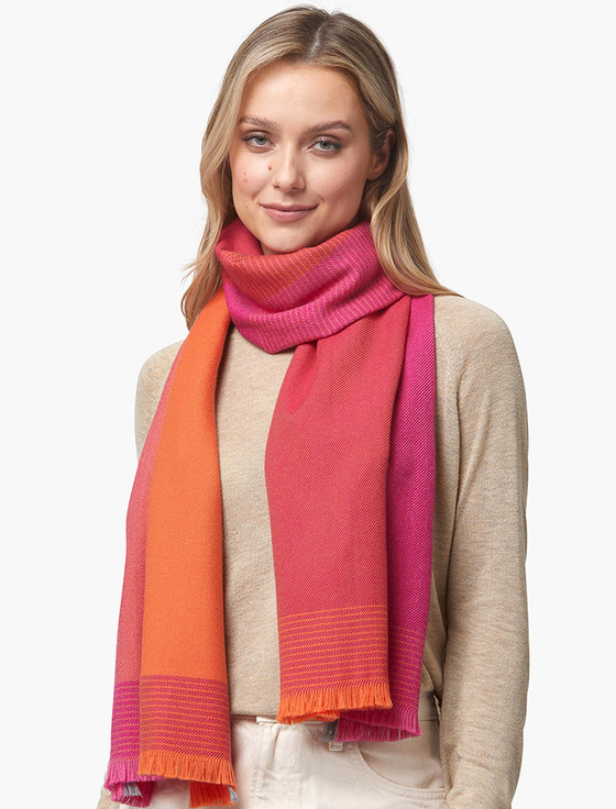 Giant Merino Wool Scarf -  Orange & Pink