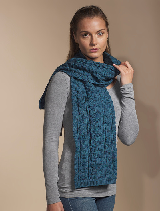 Ladies Merino Cable Scarf - Mallard