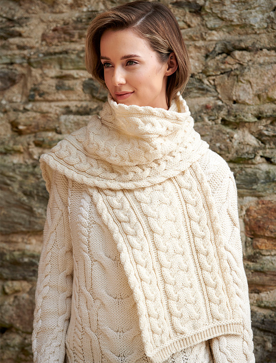 Ladies Merino Cable Scarf - Natural White