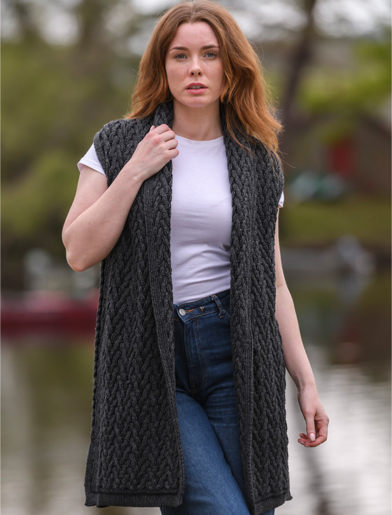 Aran Trellis Sleeveless Merino Cardigan Aran Sweater Market